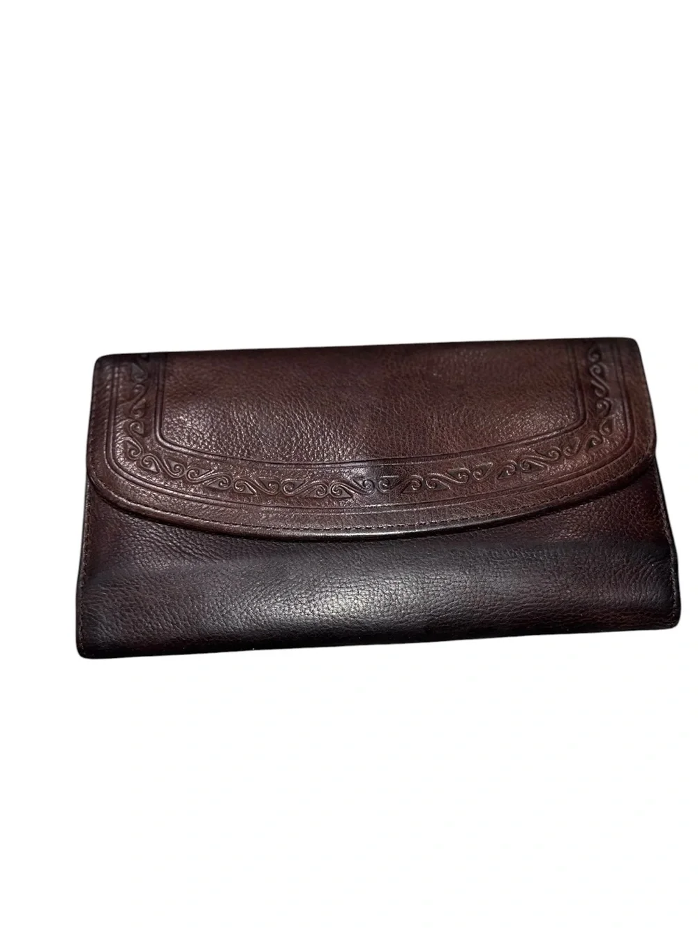 Vintage Genuine Leather Checkbook Cover Wallet Brown Organizer Register Holder